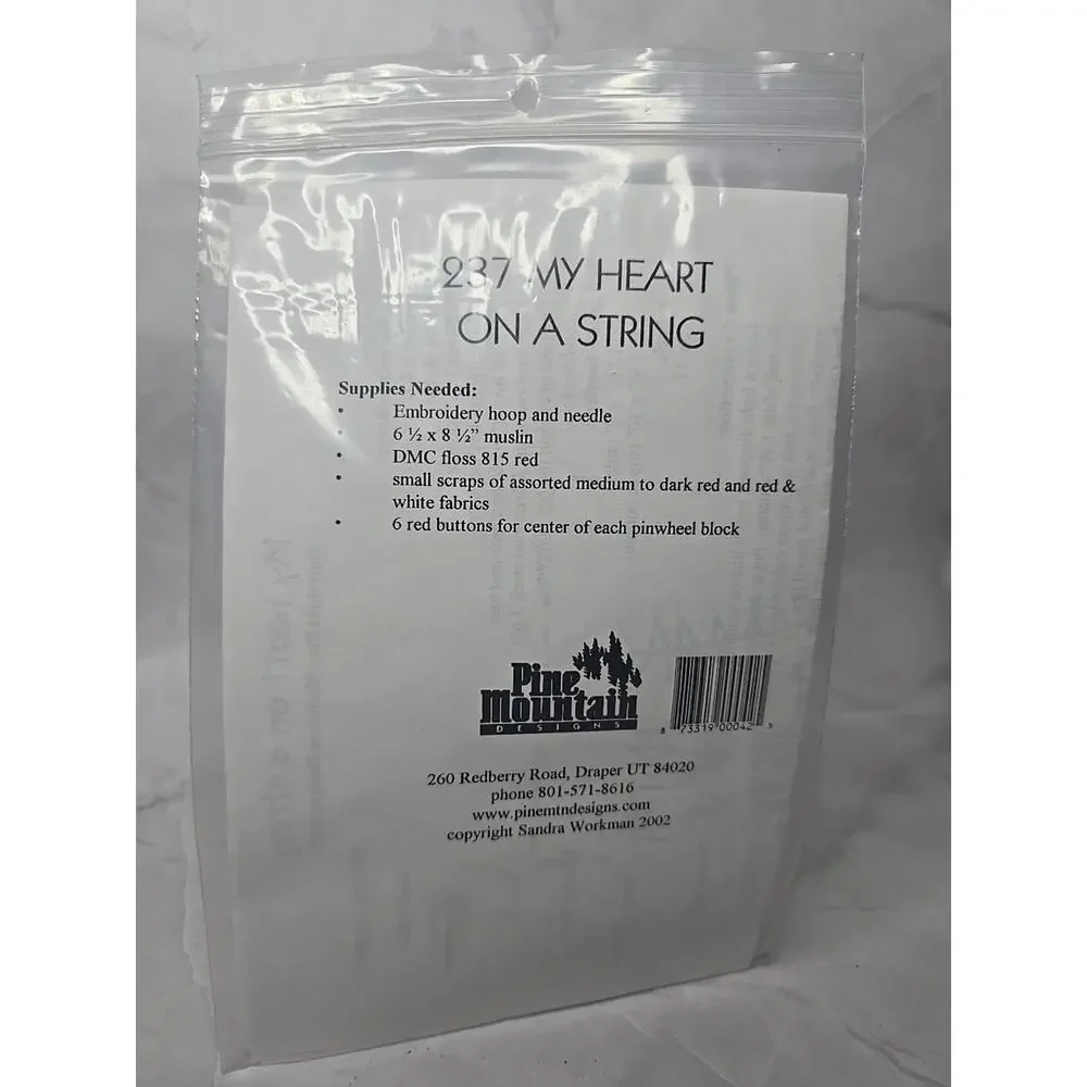 2002 Pine Mountain Cross Embroidery Pattern My Heart On A String